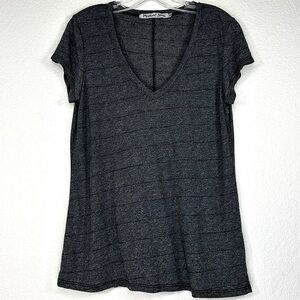 NWOT Michael Stars Brooklyn V Neck Jersey Gray Black Pinstripe‎ T shirt